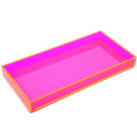 Acrylic Vanity Tray Decorative Bathroom Tray Perfume Jewelry Makeup Tray for Dresser Tops Small Desk Organizer Candle Sink Tray for Counter, Neon Pink