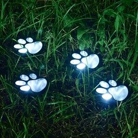 4 Pack Paw Print Solar Light Outdoor,Solar Dog Paw Light for Garden Decorations,IP65 Waterproof Solar Powered Yard Cat Puppy Lights for Lawn Pet Cemetery Pathway Patio Pet Lovers (White Light)