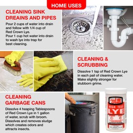 RED CROWN The Boyer Corporation Lye for Soap Making, Sodium Hydroxide Pure High Test Food Grade Lye, Caustic Soda, Drain Cleaner and Clog Remover, 4 Pack 2.2 lbs