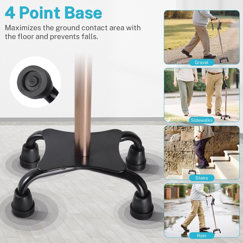 SILAIDESI Adjustable Walking Cane for Men & Women – 4-Pronged