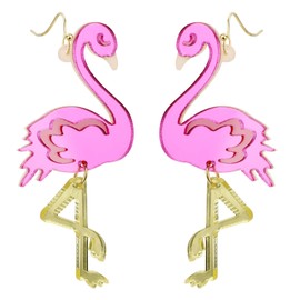 Flamingo Earrings for Women, Acrylic Glitter Pink Flamingo Dangle Earrings Fashionable Bird Jewelry Gifts for Daily Wearing Summer Beach Tropical Party (Style 6)