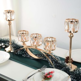 Portavelas de cristal de 3 brazos, candelabros de mesa con arco para centros de mesa de boda, comedor, adornos de gabinete, decoración del hogar, regalo (Set de 3 brazos con arco, dorado)