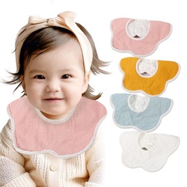 BebyNa Girls Waterproof 360° (Water Absorbing Band for No Mess with Water Absorbent), Baby Bib Set, Set of 4, Solid color