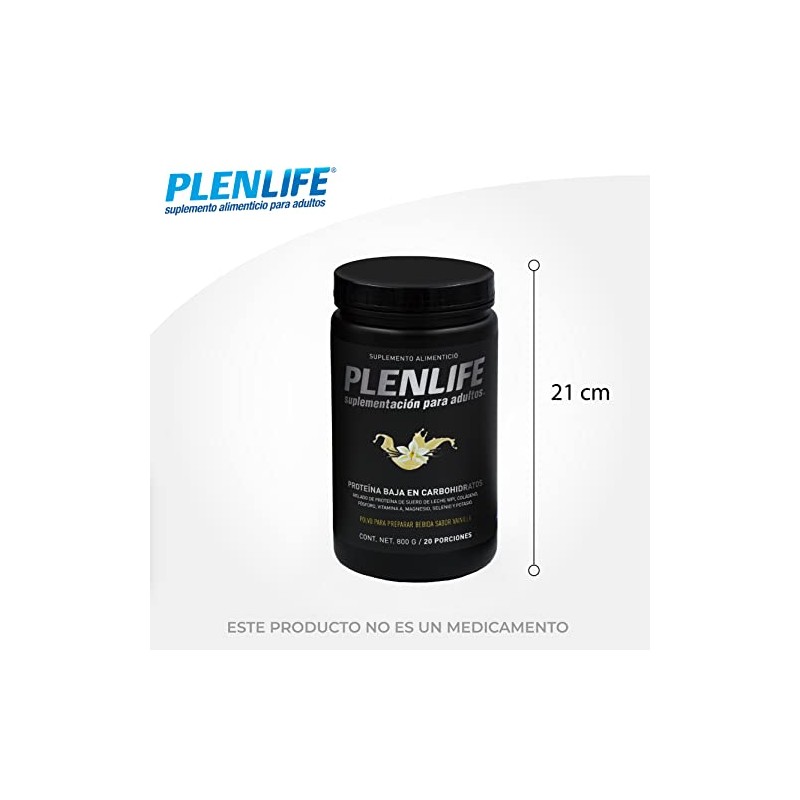 PLENLIFE Proteína en polvo baja en carbohidratos sabor vainilla, 800
