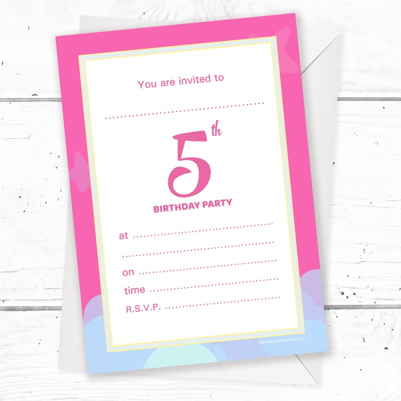 Olivia Samuel 20 x 5th Birthday Party Invitations from Unicorn