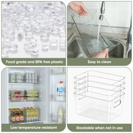 BALEINE Clear Plastic Storage Bins, Pantry Organization, BPA Free Stackable Refrigerator Organizers and Storage with Handles for Kitchen Fridge Cabinet Bathroom (4PK, 13x7.4x6.2)