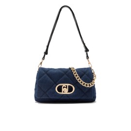 LIU.JO Umhängetasche aus gepolstertem Denim, Marineblau, goldene Kette, dekorativer Verschluss