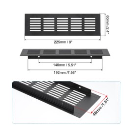 PATIKIL 9 x 2.4 Inch Door Air Vent Cover, Aluminum Grille Ventilation Cover Louvered with Mounting Screws for Cabinet Wardrobe Door, Black