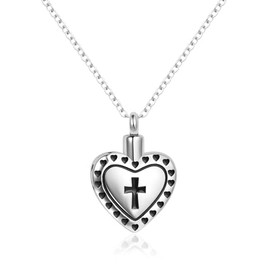 MiiFort Love Heart Cross Urn Necklaces for Ash Cremation Keepsake Birthday Jewelry for Women Men Daughter Sister Family