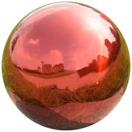 Nerien 8 Inch Gazing Ball, Stainless Steel Garden Mirror Globe, Polished Ornament Sphere, Hollow Floating Reflective Hemisphere, Home Outdoor Pond Housewarming Swimming Pool Decoration Gift, Red
