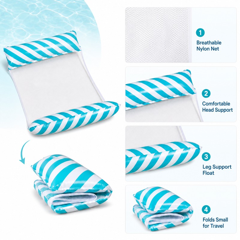 Floating Water Hammock for Pool Relaxation – Foldable Inflatable Lounger
