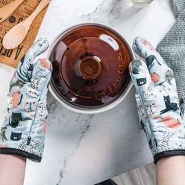 XLKJ Oven Gloves, Heat Resistant, Oven Gloves, Cotton Oven Gloves, Cooking Gloves, Kitchen Gloves for Oven Cooking