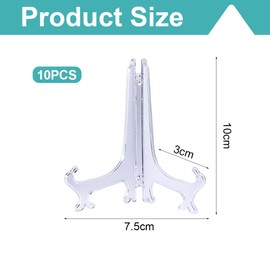 OUDQFCJ 3 Inch Clear Plastic Easels Plate Stand Plate Holder Plate Stand Foldable Stand for Presentation of Collectible Plates Bowl Stands, Books, Plates, DVDs, Pictures, Pack of 10