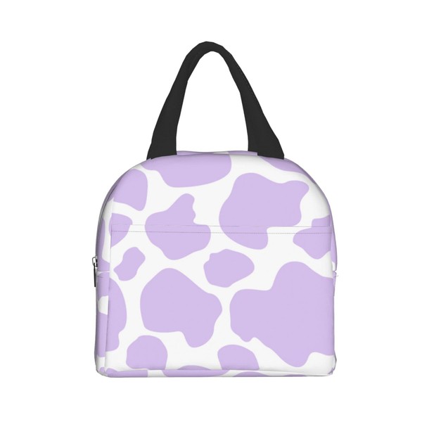 Cow Print Purple Insulated Lunch Bag Reusable Lunch Box Meal