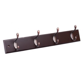 BirdRock Home Oval Hook Coat and Hat Rack - 4 Hooks - 17 Inch - Wall Mount - Towel Leash Backpack Hook - Home Entryway Organization - Brown Finish - Bronze Hooks