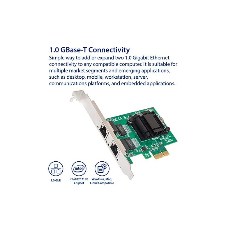 IO CREST Tarjeta de Red Gigabit Ethernet PCI-e x1 de