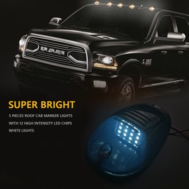 AMEXMART 5X White LED Cab Lights Smoked Cab Roof Running Top Marker Light Compatible for Ram 1500 2500 3500 4500 5500 2003-2018 Pickup Trucks