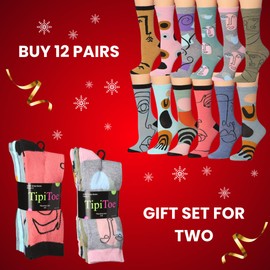 Tipi Toe Women's 12 Pairs Lightweight Colorful Heart Rabbit Cat Unicorn Patterned Crew Socks,CR178-T1