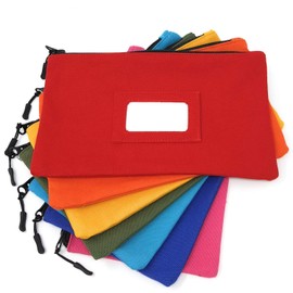 Canvas Tool Bag With PVC ID Window And Blank Cards – Large Zipper Storage – Heavy-Duty Pouch – 12in By 7inch Student Storage Bag – Makeup, Electrical Cables & Paintbrushes – 7 Colors