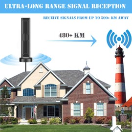 Indoor Outdoor TV Aerial, 480km Range HDTV Aerial with Amplifier, Portable TV Aerial with 360° Reception, Compatible with Portable 4K 1080P TV and All TVs