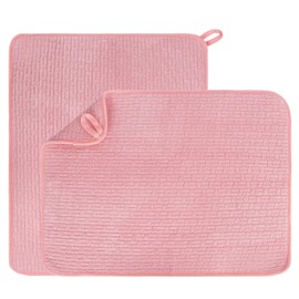 Niuoppy 2Pcs Dish Drying Mat, 38x50cm Highly Absorbent Draining Board Mats, Non Slip Washable Kitchen Counter Mat, Insulated Placemat, Microfiber Draining Drainer Mat (Pink, 38x50 cm)