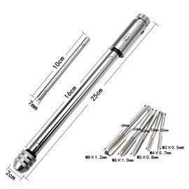 Kimlonton 6-Piece Screw Tap, Ratchet, Tap Holder, Forward and Reverse Rotation Switchable, Long Handle, Tap Wrench, Tap Drill, Connection, Tap Handle, Tool Set, M3, M4, M5, M6, M8, Adjustable Threading Tapping Hand, For Hand Tapping Work