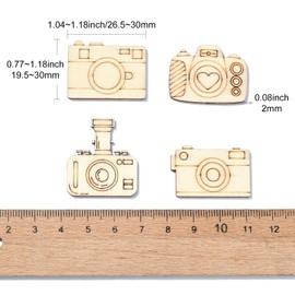 UR URLIFEHALL 100 Pcs Unfinished Wood Cutouts Camera Wood Shapes Blank Wooden Paint Crafts for Gift Tag Home Tree Decor DIY Projects