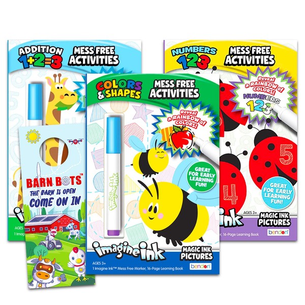 Game Party Imagine Ink Mess-Free Activity Set Includes Themed Watercolor Books (Colors & Shapes, Numbers, Addition) Mess Free Coloring for Toddlers