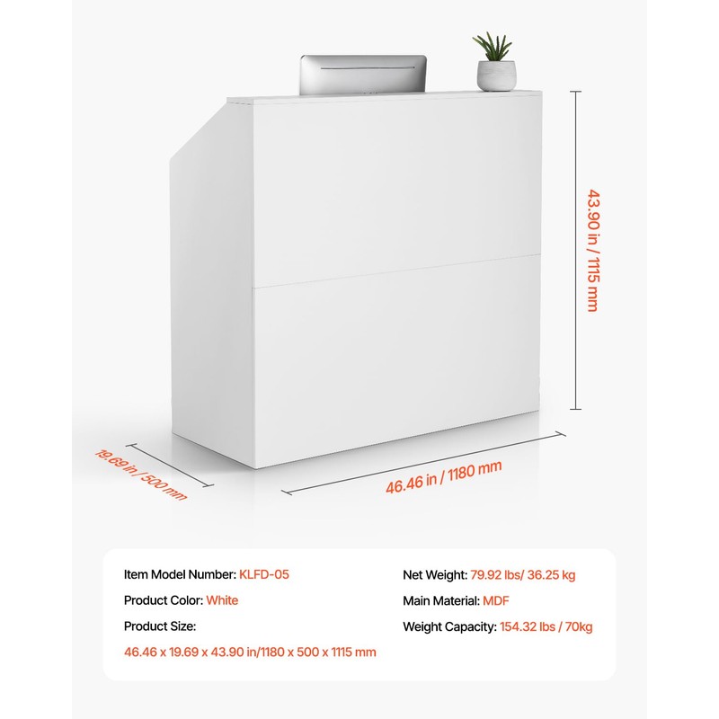 VEVOR Reception Desk, 46 Inch Rectangular Front Counter Table, Office