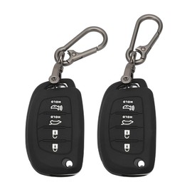 TOMALL 2 Pack for Hyundai Key Fob Cover with Keychain, 4 Buttons Silicone Rubber Key Fob Case Compatible with Hyundai Santa Fe Sport Sonata Sport 2019 2018 2017 2016 2015 2014 2013 Folding Flip Key