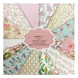 BIKHYY 24 Sheets Scrapbook Paper Pad 12x12 Single-Sided Decoupage Paper Colorful Cardstock Paper Scrapbook DIY Decorative Background Card Making Supplies Junk Journal Craft Paper (PA2008-12)