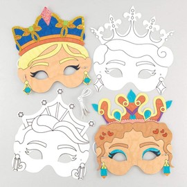 Baker Ross AW474 Princess Colour-In Masks (Pack of 8), White, 18.5 cm-20.5 cm