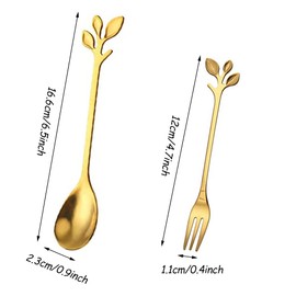 Edelstahl Teelöffel Besteck Set, 12 Stücke Mini Griff Löffel, Edelstahl Löffel, Tafelgabeln Edelstahl, Kleine Kuchengabeln, für Party, Obst, Restaurants, Kaffee, Dessert, Spülmaschinenfest (Gold)