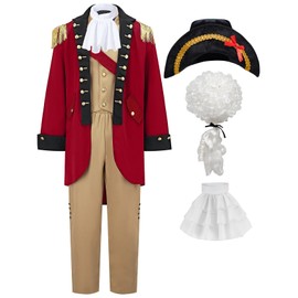 aicoaub Mens George Washington Costume Founding Father Costume Adult Hamilton Colonial Revolutionary War Outfit with Wig Hat