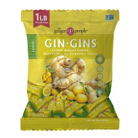 GIN GINS Lemon Ginger Chews – Natural Fresh Ginger Candy by The Ginger People – Individually Wrapped Healthy Candy – Lemon Flavor – Large 1 lb Bag (16oz) – Pack of 1