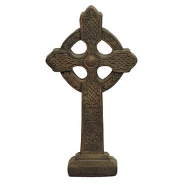 Solid Rock Stoneworks Cross on Base for Garden, Concrete, 16 Inches Tall (Autumn Brown)