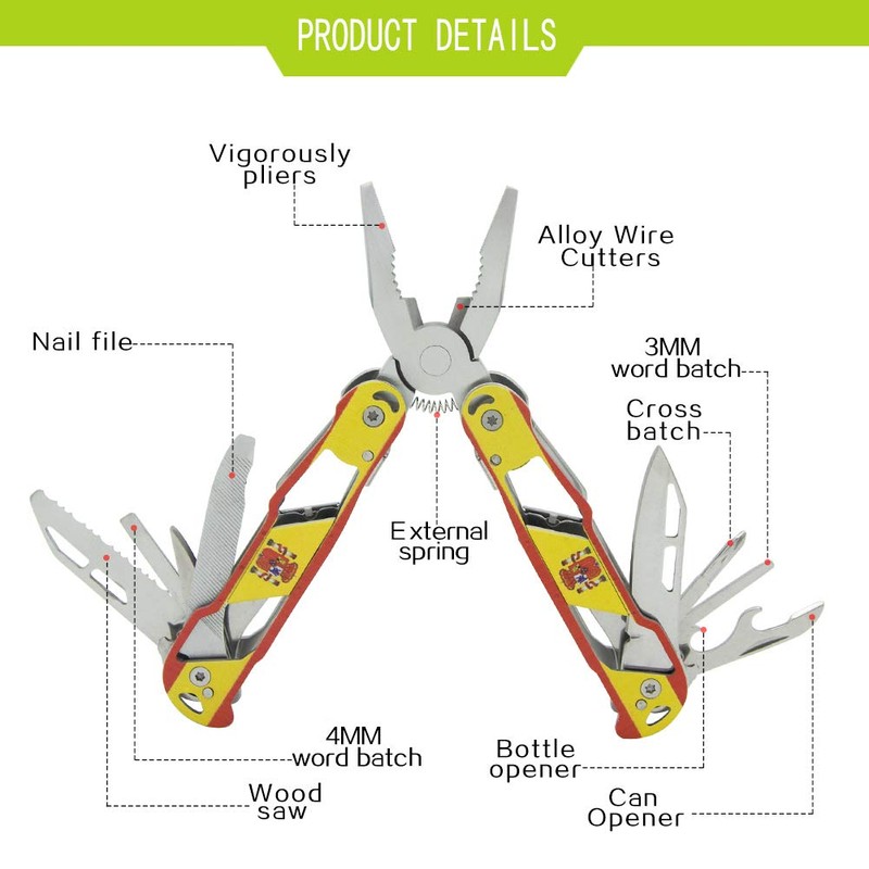 12-in-1 Multi Tool Pliers Portable Folding Pocket Multitool with Nylon