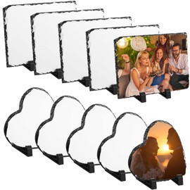 Sasylvia 10 Pcs Sublimation Blanks Sublimation Slate Rectangular and Heart Shaped Photo Frame with Display Holder Photo Plaque Rock Stone for Wedding DIY Gift, 5.9 x 7.9 Inch, 5.9 x 5.9 Inch
