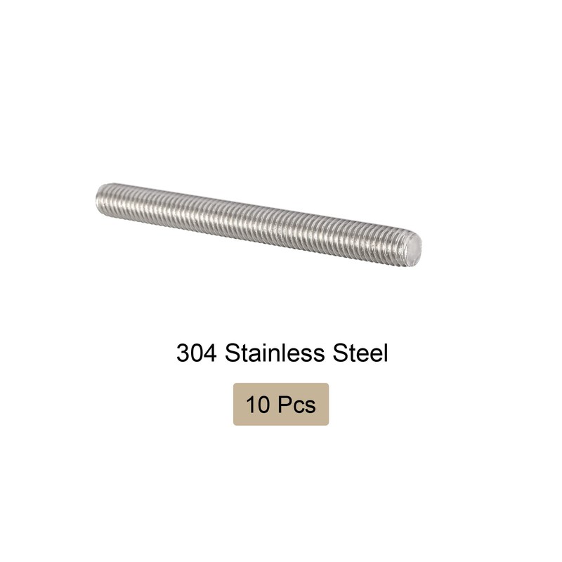 Rebower 10pcs Full Thread Rod 304 Stainless Steel Rod Bar