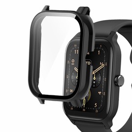 smaate Watch Cases compatible with Compatible with IDW13 1.8” of Woneligo, Faweio, Amzhero, TOOBUR, VRPEFIT, Konitee, Gydom Veryfit Smart Watch, Hard PC Case with Tempered Glass Screen Protector Black