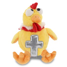 DolliBu Yellow Rooster Stuffed Animal with Silver Cross and Personalization - Religious Baptism Gifts for Boys and Girls, Dedication Christening Plush Prayer Toy Healing Teddy Bear - 10.5 Inches