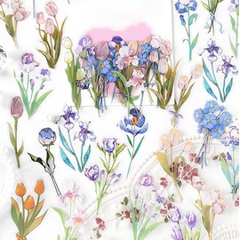 Lumbor37 Pegatinas Florales, Pegatinas de Naturaleza Vintage, 120 Piezas Calcomanías Decorativas Florales, Pegatinas de Flores Naturales, Calcomanías para Álbumes de Recortes, para Scrapbooking