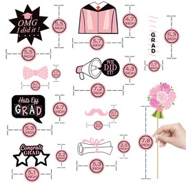 JOJO FLY 24 Pieces Graduation Photo Booth Props 2025, Pink Graduation Decorations 2025, Graduation Party Supplies, Class of 2025, Congrats Grad