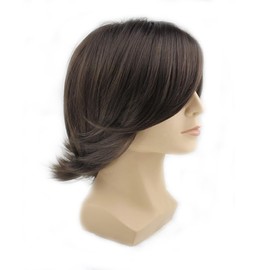 Men's Medium Style Wavy Bouncy Side Swept Fringe Bang Hairstyle Wig with Wig Cap