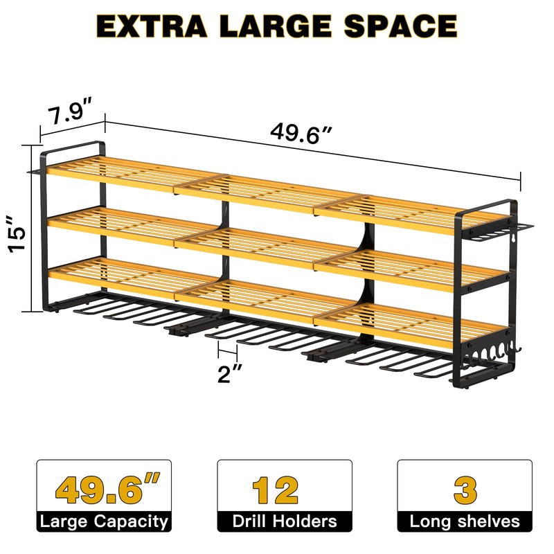48" Large Power Tools Organizer Wall Mount,12 Drill Holder for