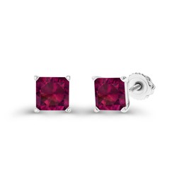 925 Sterling Silver 5mm Square Princess Cut Created Ruby July Birthstone Screwback Stud Earrings