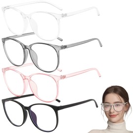 Vimmvid 4 Stück Blaulichtfilter Brille Damen und Männer, Fashion Brille Ohne Stärke Damen und Männer, Fake Glasses Qualität Runde Rahmen Blaulicht, Fake Brillen Protects Eyes and Relieves Fatigue