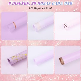 120 Hojas de Papel para Envolver Flores de 58 x 58 cm (6 Estilos), Papel de Flores para San Valentín, Papel para Envolver Ramos a Prueba de Agua, Adec
