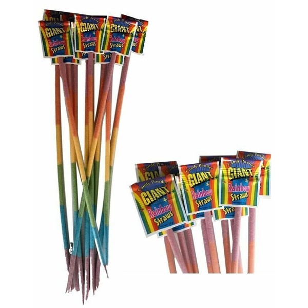 Giant Rainbow Straw x 20 Sherbet Style Party Favours Candy Buffet Bulk Lollies