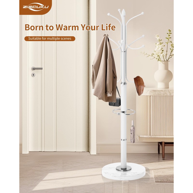 ZIECUKU Metal Coat Rack with Natural Marble Base, Coat Rack